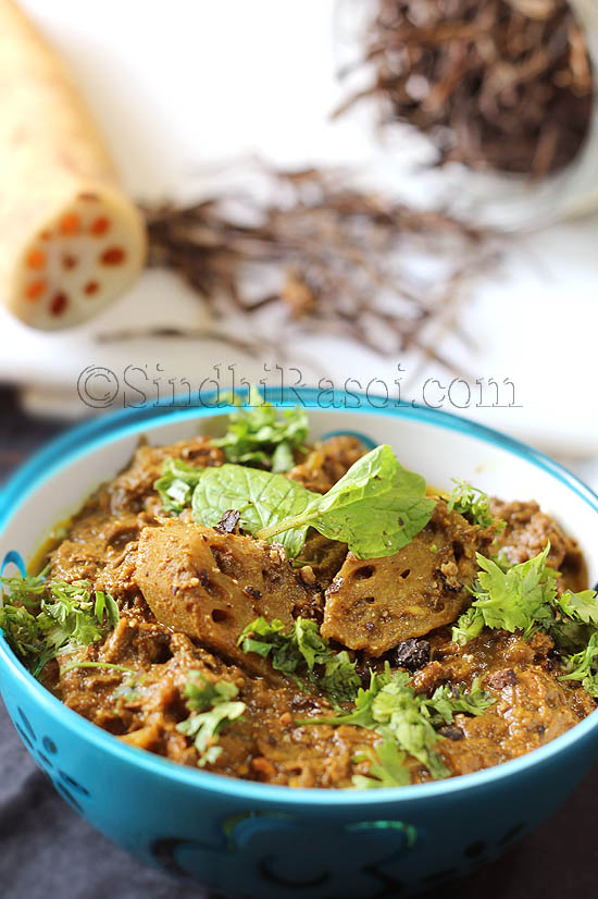 suandro, swandhro , dried tender drumsticks with lotus stem